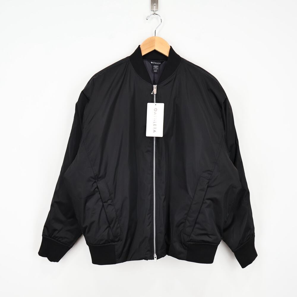 Athleta Sateen Bomber Jacket Black Size Large Tall NWT - Picture 2 of 11